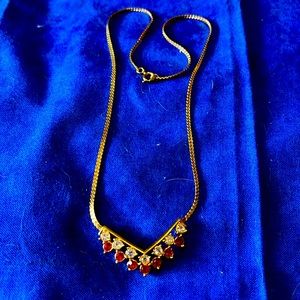 Pretty pretty delicate gold tone necklace with simulated rubys and rhinestones